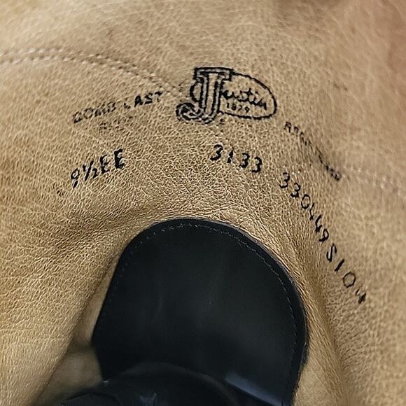 Justin Jackson Black Leather Cowboy Boots round to 3133 Men's sz 9.5EE WIDE - Picture 10 of 11